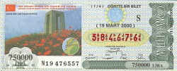 19 Mart 2000 Piyango Bileti Dörtte Bir Bilet PYB6569 - Gökçekoleksiyon