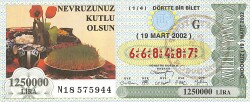 19 Mart 2002 Piyango Bileti Dörtte Bir Bilet PYB6694 - Gökçekoleksiyon