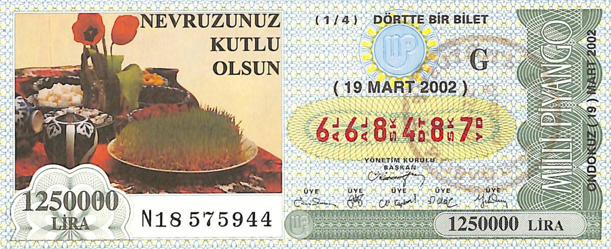 19 Mart 2002 Piyango Bileti Dörtte Bir Bilet PYB6694 - 1