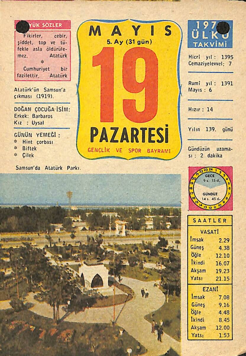 19 Mayıs 1975 Takvim Yaprağı - Doğum Günü Hediyesi EFMN13771 - 1