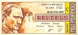 19 Mayıs 1977 Piyango Bileti Çeyrek Bilet PYB6185 - Gökçekoleksiyon