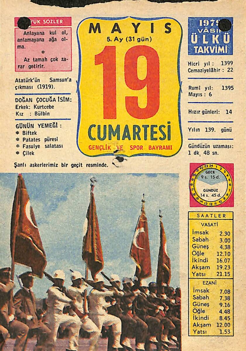 19 Mayıs 1979 Takvim Yaprağı - Doğum Günü Hediyesi EFMN13785 - 1