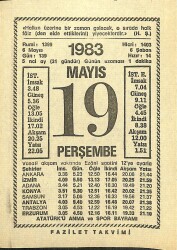 19 Mayıs 1983 Takvim Yaprağı - Doğum Günü Hediyesi EFM(N)12152 - Gökçekoleksiyon