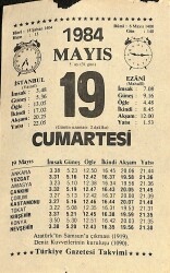 19 Mayıs 1984 Takvim Yaprağı - Doğum Günü Hediyesi EFM(N)11165 - Gökçekoleksiyon