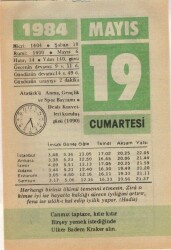 19 Mayıs 1984 Takvim Yaprağı EFM(N)6228 - Gökçekoleksiyon