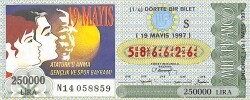 19 Mayıs 1997 Piyango Bileti Dörtte Bir Bilet PYB6824 - Gökçekoleksiyon