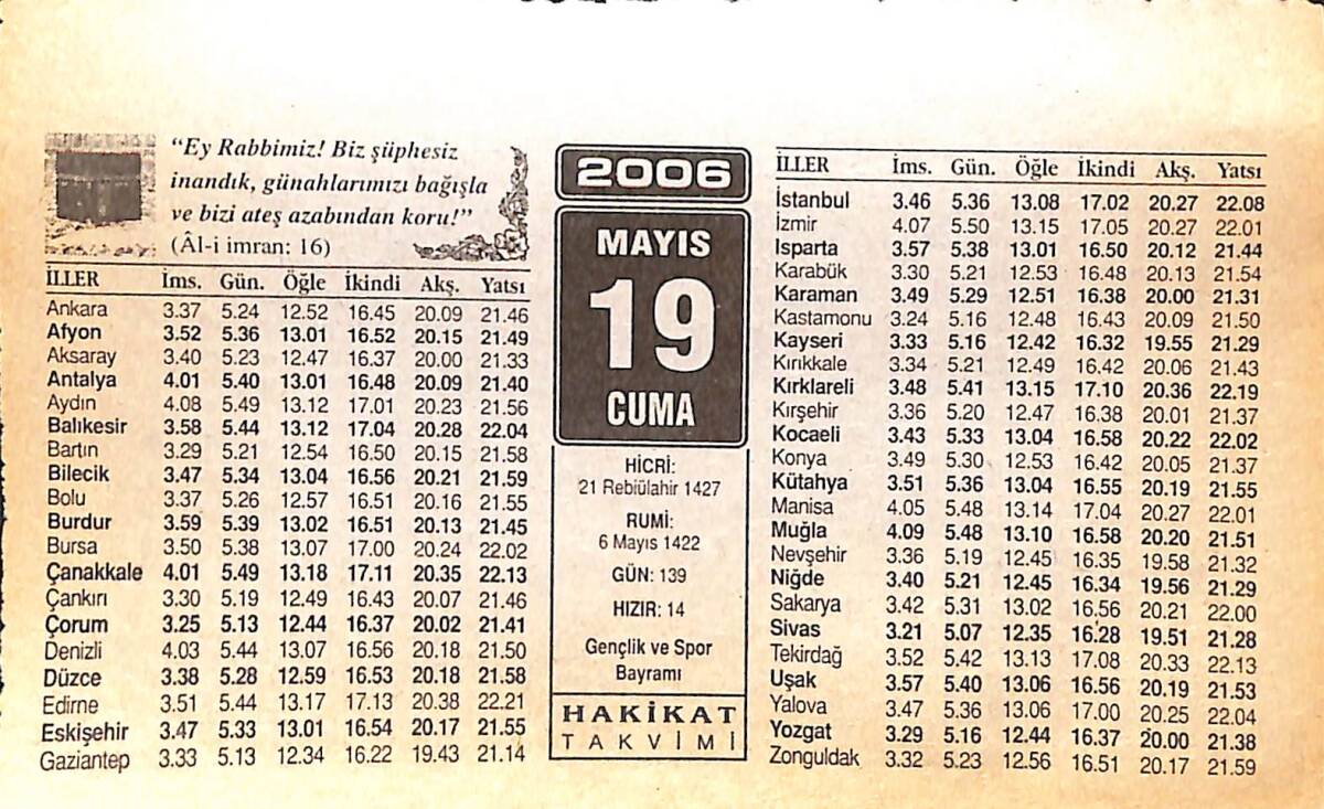 19 Mayıs 2006 Takvim Yaprağı - Doğum Günü Hediyesi EFMN13296 - 1