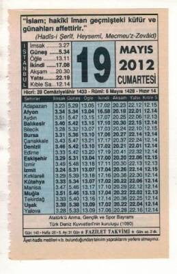 19 Mayıs 2012 Takvim Yaprağı EFM(N)1950 - 3