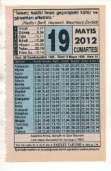 19 Mayıs 2012 Takvim Yaprağı EFM(N)1950 - 1
