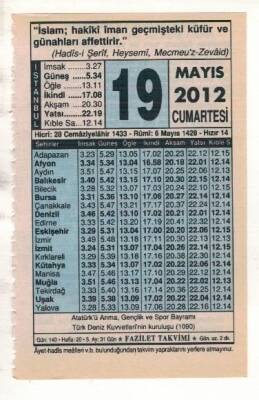 19 Mayıs 2012 Takvim Yaprağı EFM(N)1950 - 1