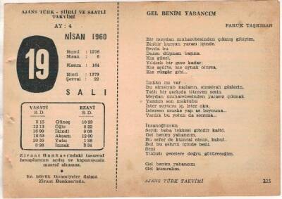 19 Nisan 1960 Ajans Türk Takvim Yaprağı (Şiirli Saatli) EFM(N)1576 - 2