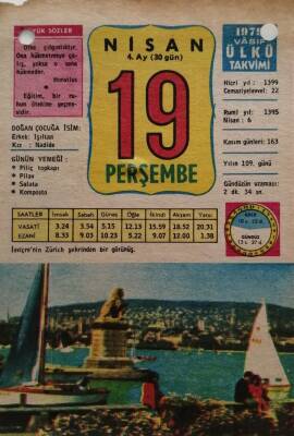 19 Nisan 1979 Takvim Yaprağı - Doğum Günü Hediyesi EFM(N)8494 - 2