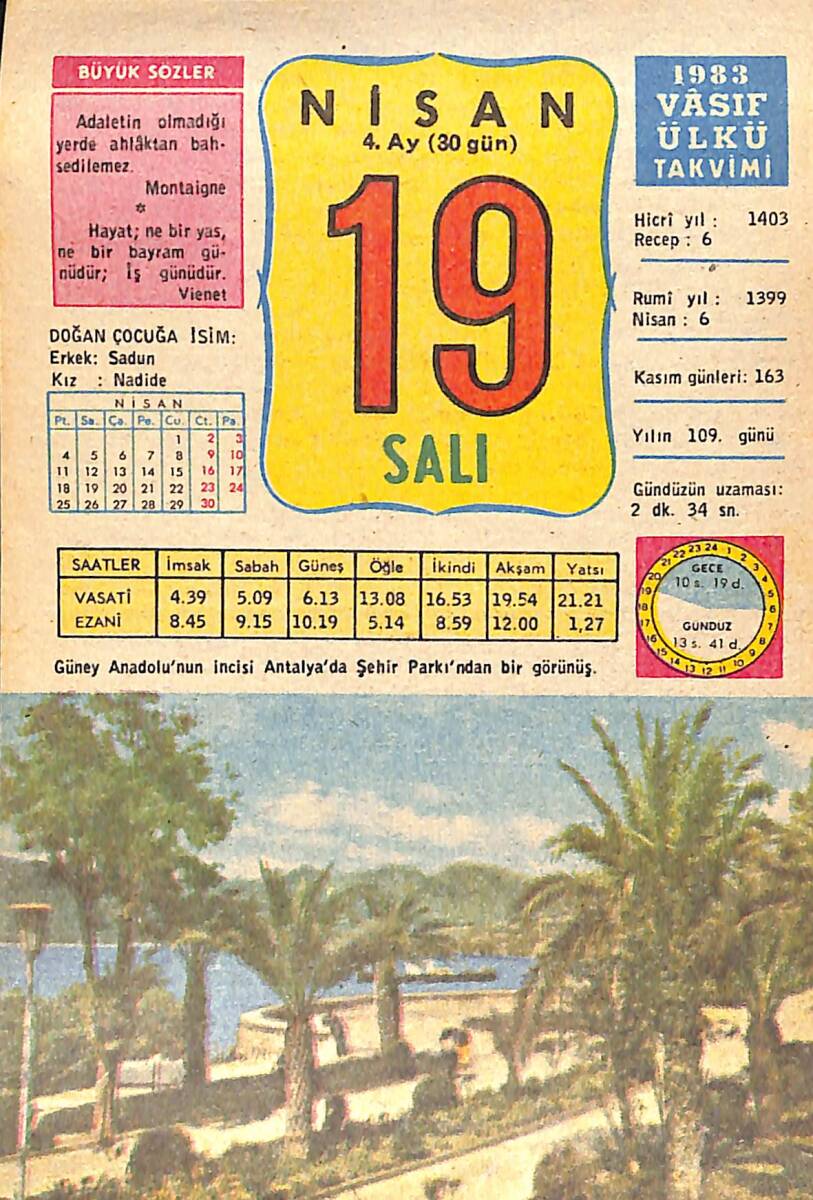 19 Nisan 1983 Takvim Yaprağı - Doğum Günü Hediyesi EFMN15141 - 1
