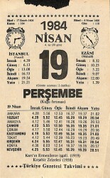 19 Nisan 1984 Takvim Yaprağı - Doğum Günü Hediyesi EFM(N)11203 - Gökçekoleksiyon