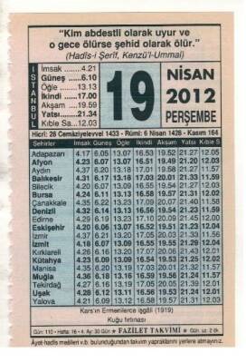 19 Nisan 2012 Takvim Yaprağı EFM(N)1920 - 3