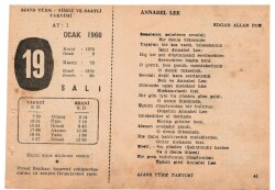 19 Ocak 1960 Ajans Türk Takvim Yaprağı(Şiirli Saatli) EFM(N)1097 - 1
