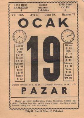 19 Ocak 1964 Takvim Yaprağı EFM(N)4542 - 1