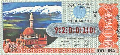 19 Ocak 1980 Piyango Bileti Yarım Bilet PYB6290 - 1