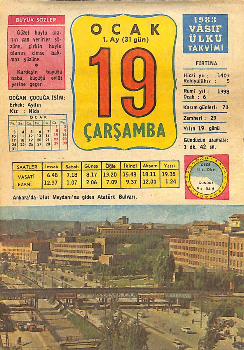 19 Ocak 1983 Takvim Yaprağı - Doğum Günü Hediyesi EFMN15090 - 1