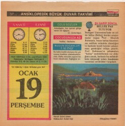 19 Ocak 1984 Takvim Yaprağı EFM(N)4634 - Gökçekoleksiyon