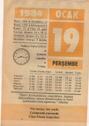 19 Ocak 1984 Takvim Yaprağı EFM(N)4758 - Gökçekoleksiyon