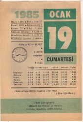 19 Ocak 1985 Takvim Yaprağı EFM(N)4789 - Gökçekoleksiyon
