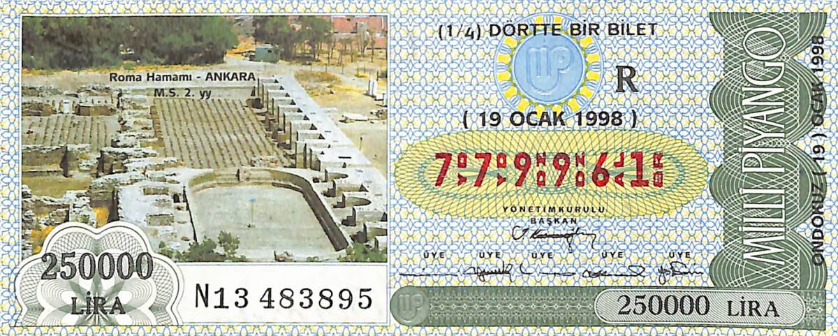 19 Ocak 1998 Piyango Bileti Dörtte Bir Bilet PYB6778 - 1