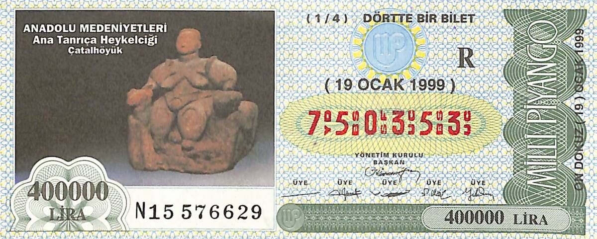 19 Ocak 1999 Piyango Bileti Dörtte Bir Bilet PYB6580 - 1