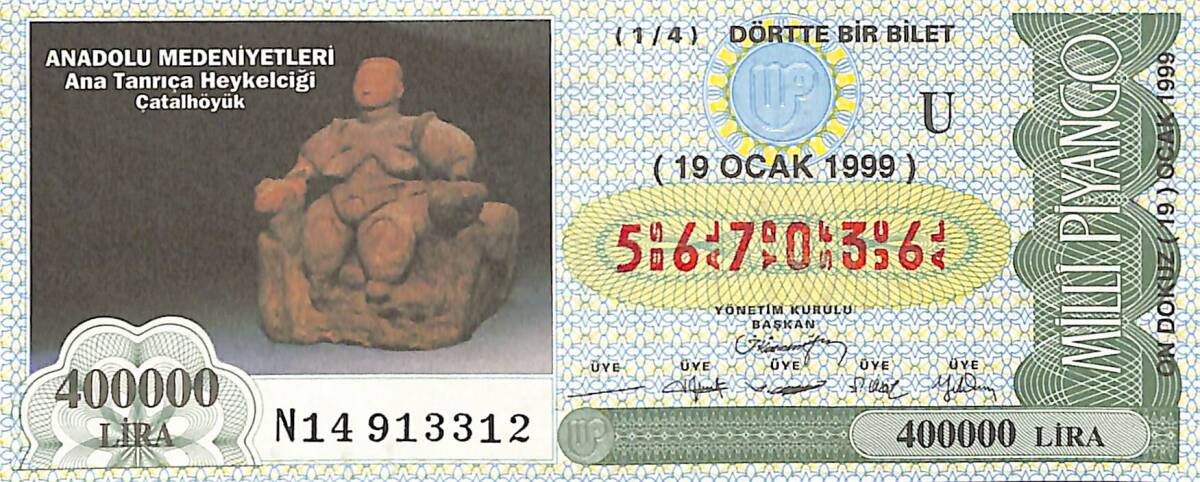19 Ocak 1999 Piyango Bileti Dörtte Bir Bilet PYB6583 - 1