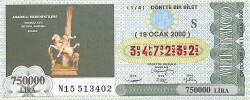 19 Ocak 2000 Piyango Bileti Dörtte Bir Bilet PYB6504 - Gökçekoleksiyon