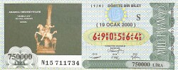 19 Ocak 2000 Piyango Bileti Dörtte Bir Bilet PYB6559 - Gökçekoleksiyon