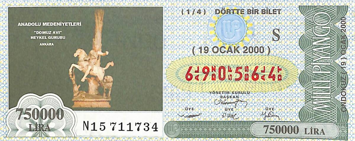 19 Ocak 2000 Piyango Bileti Dörtte Bir Bilet PYB6559 - 1