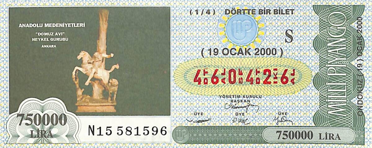 19 Ocak 2000 Piyango Bileti Dörtte Bir Bilet PYB6577 - 1