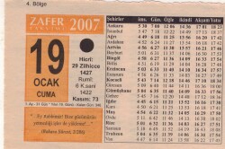 19 Ocak 2007 Takvim Yaprağı EFM(N)5106 - Gökçekoleksiyon