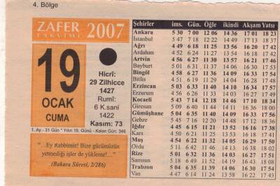 19 Ocak 2007 Takvim Yaprağı EFM(N)5106 - 1