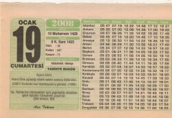 19 Ocak 2008 Takvim Yaprağı EFM(N)4944 - Gökçekoleksiyon