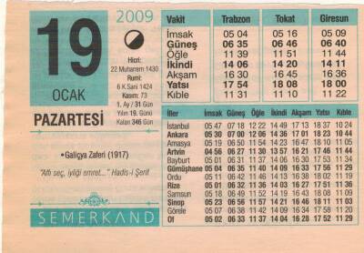 19 Ocak 2009 Takvim Yaprağı EFM(N)4975 - 1