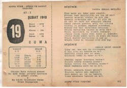 19 Şubat 1960 Ajans Türk Takvim Yaprağı (Şiirli Saatli) EFM(N)1517 - 1