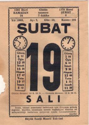 19 Şubat 1963 Takvim Yaprağı EFM(N)5703 - 1