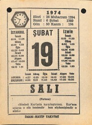 19 Şubat 1974 Takvim Yaprağı - Doğum Günü Hediyesi EFM(N)12268 - Gökçekoleksiyon