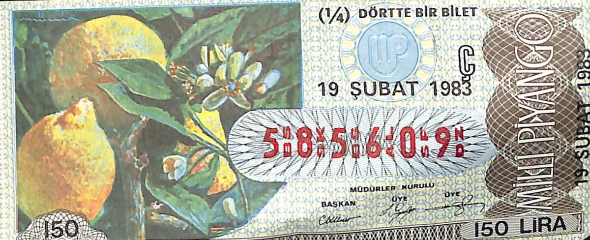 19 Şubat 1983 Piyango Bileti Çeyrek Bilet PYB6494 - 1