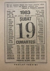 19 Şubat 1983 Takvim Yaprağı - Doğum Günü Hediyesi EFM(N)7816 - Gökçekoleksiyon