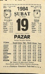 19 Şubat 1984 Takvim Yaprağı - Doğum Günü Hediyesi EFM(N)11825 - Gökçekoleksiyon