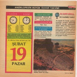 19 Şubat 1984 Takvim Yaprağı EFM(N)5173 - Gökçekoleksiyon