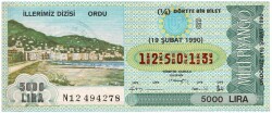 19 Şubat 1990 Piyango Bileti Çeyrek Bilet - ORDU PYB3091 - Gökçekoleksiyon