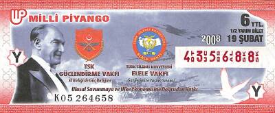 19 Şubat 2008 Piyango Bileti Yarım Bilet PYB6057 - 1
