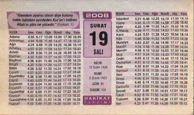 19 Şubat 2008 Takvim Yaprağı - Doğum Günü Hediyesi EFM(N)7513 - 1