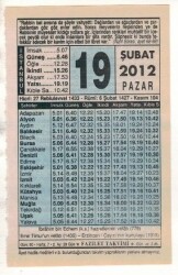 19 Şubat 2012 Takvim Yaprağı EFM(N)1860 - 3