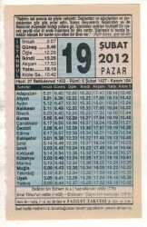 19 Şubat 2012 Takvim Yaprağı EFM(N)1860 - 2