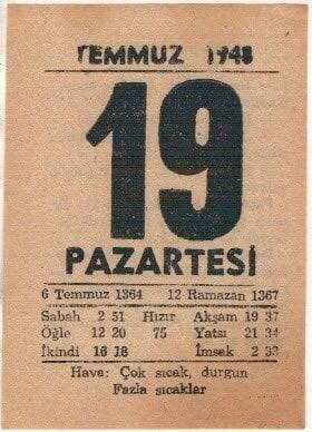19 Temmuz 1948 Takvim Yaprağı EFM(N)1434 - 4
